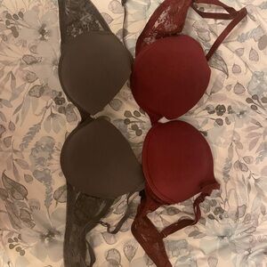 H&M Red and Gray Lace T-shirt push-up Bra Set